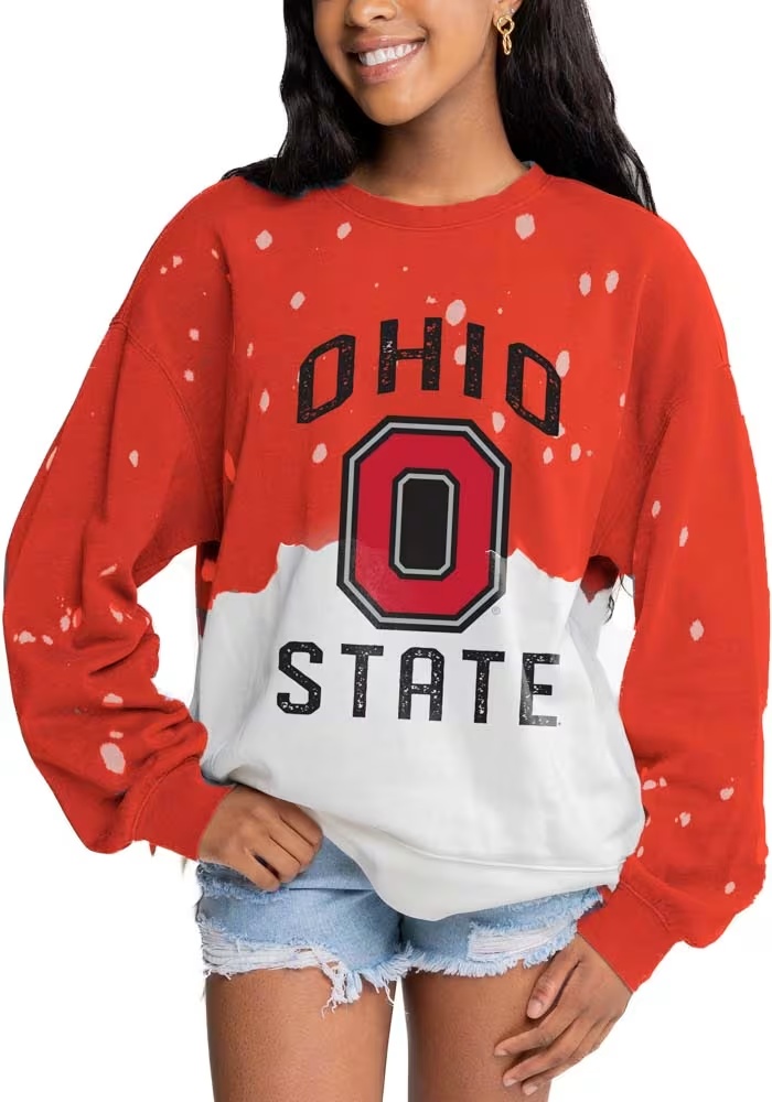 Womens Ohio State Buckeyes Red Gameday Couture Twice As Nice Faded Crew Sweatshirt