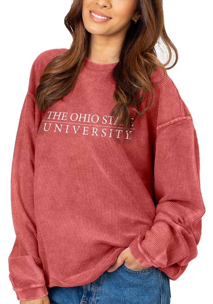 Womens Red Ohio State Buckeyes Corded Crew Sweatshirt