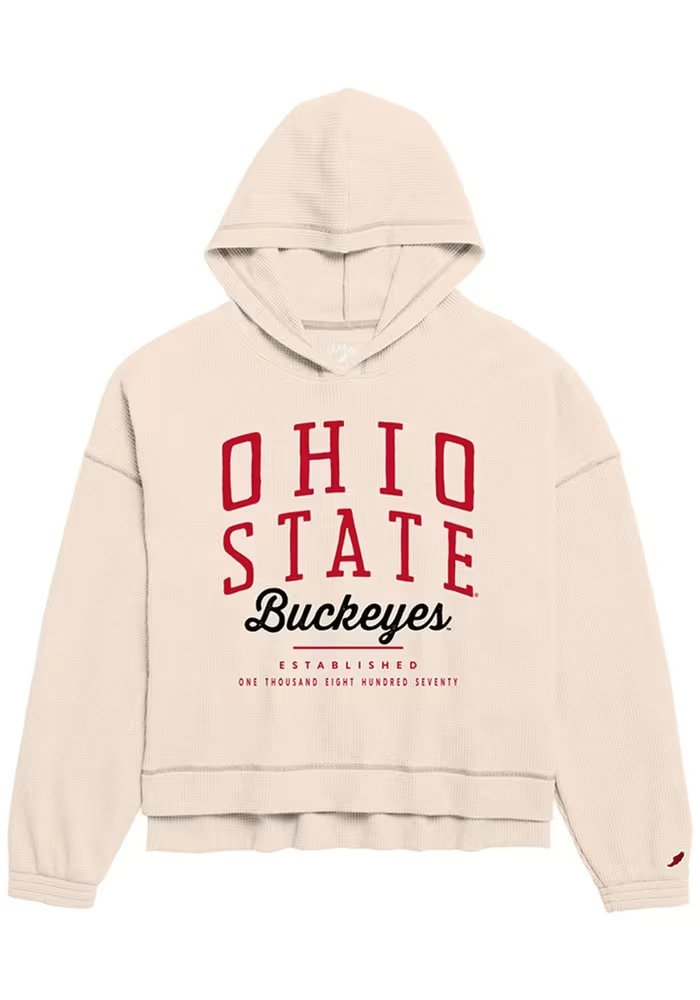Womens Ivory Ohio State Buckeyes Waffle Hooded Sweatshirt