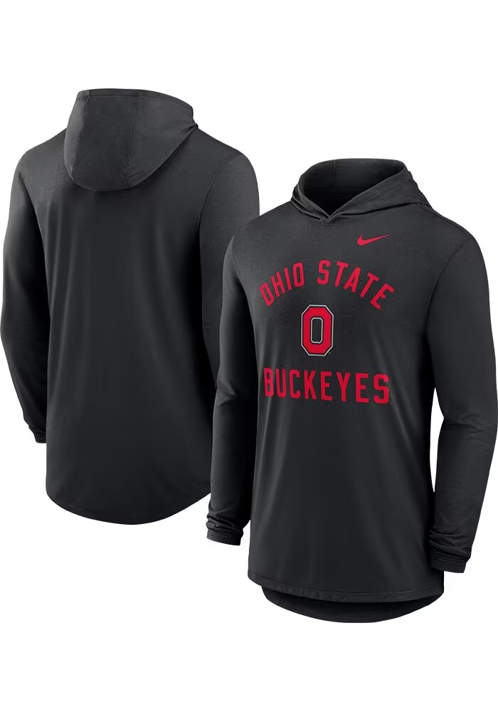 Mens Ohio State Buckeyes Black Nike Arch Lightweight Hooded Sweatshirt