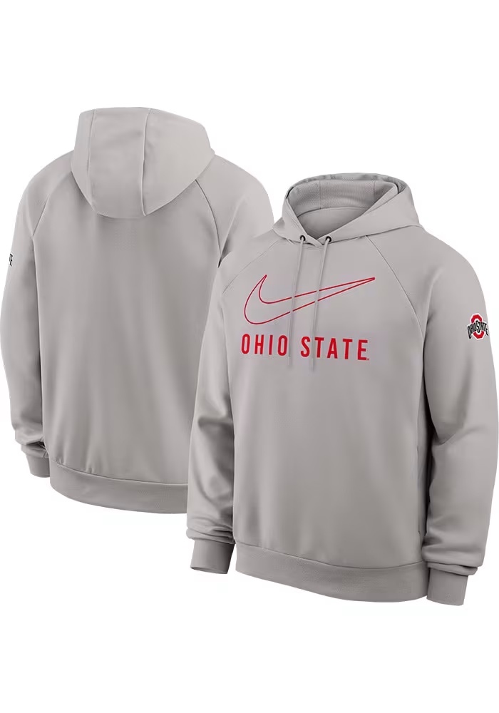 Mens Ohio State Buckeyes Grey Nike Dri-Fit Long Sleeve Hoodie