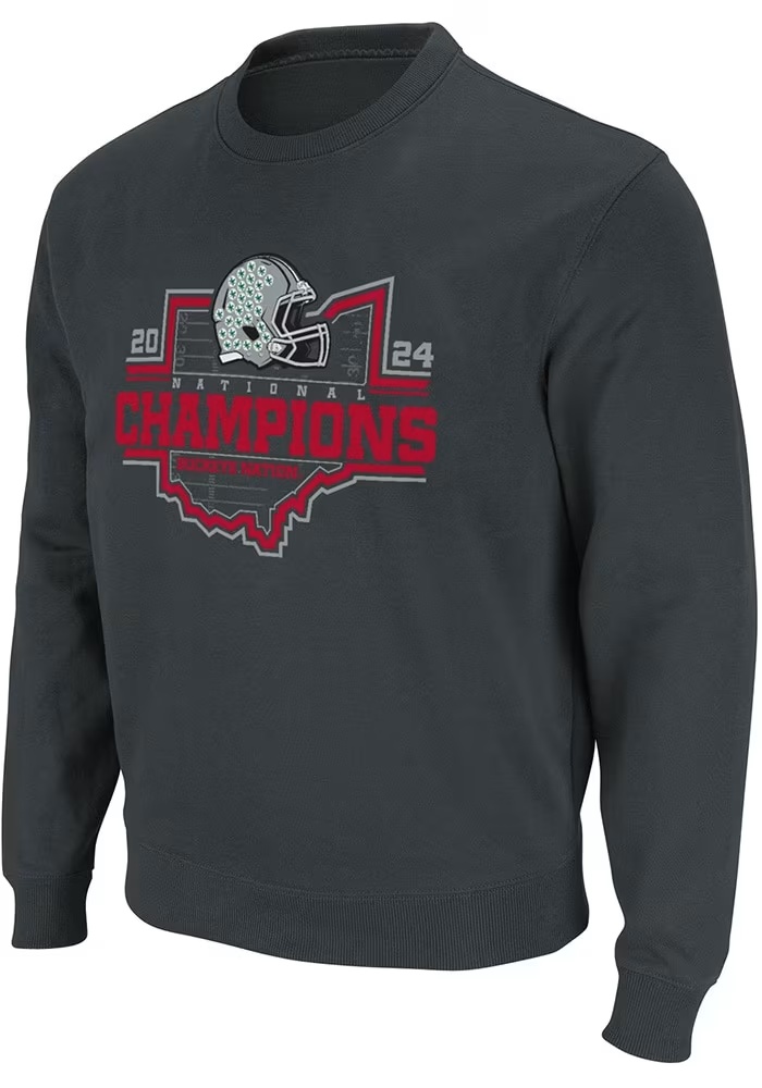 Mens Ohio State Buckeyes Black Colosseum Football 2024 National Champions State Shape Crew Sweatsh..