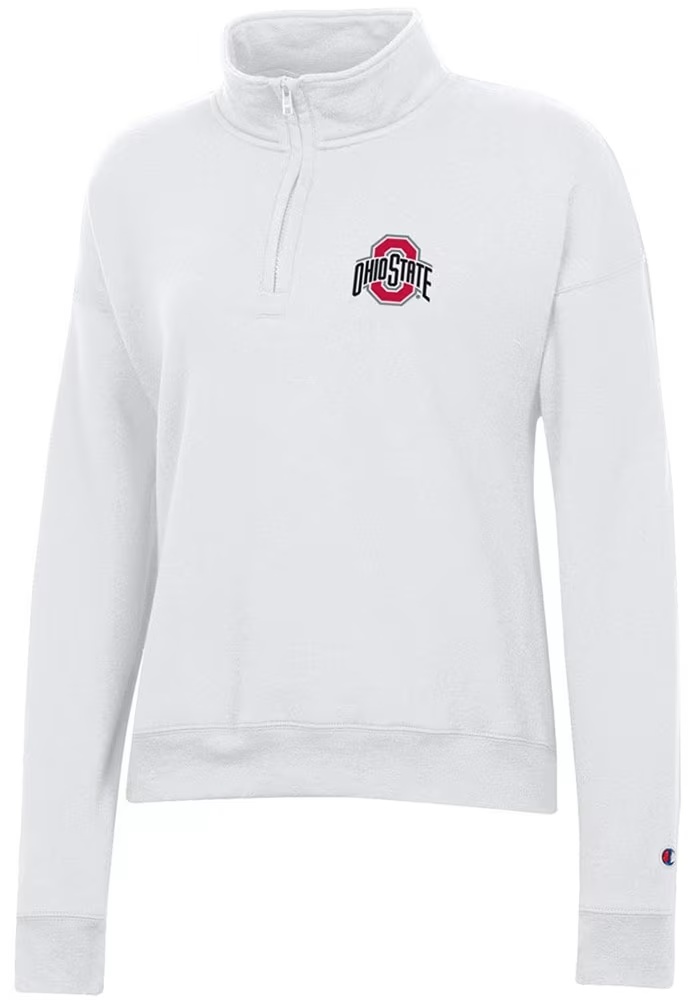 Womens Ohio State Buckeyes White Champion Powerblend Qtr Zip