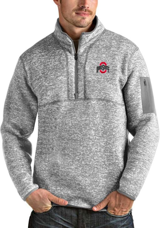 Mens Ohio State Buckeyes Grey Antigua Fortune Qtr Zip Pullover