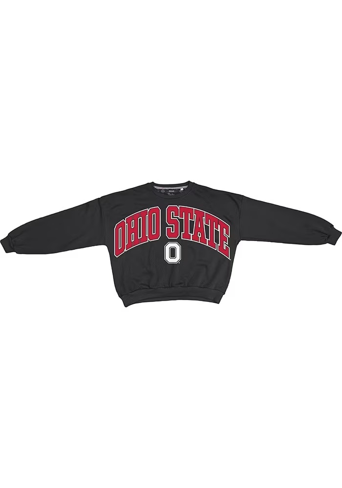 Womens Ohio State Buckeyes Black Pressbox Sweeper Crew Sweatshirt