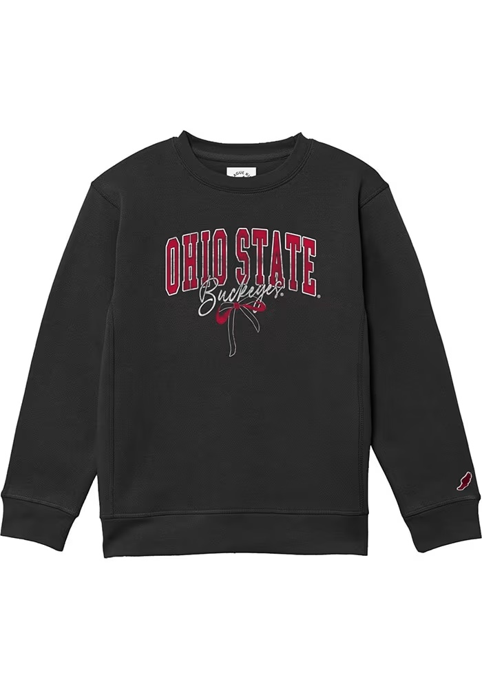 Girls Black Ohio State Buckeyes Team Script Long Sleeve Crew Sweatshirt