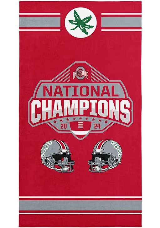 Red Ohio State Buckeyes 2024 Football National Champions Parallel 30X60 Beach Towel