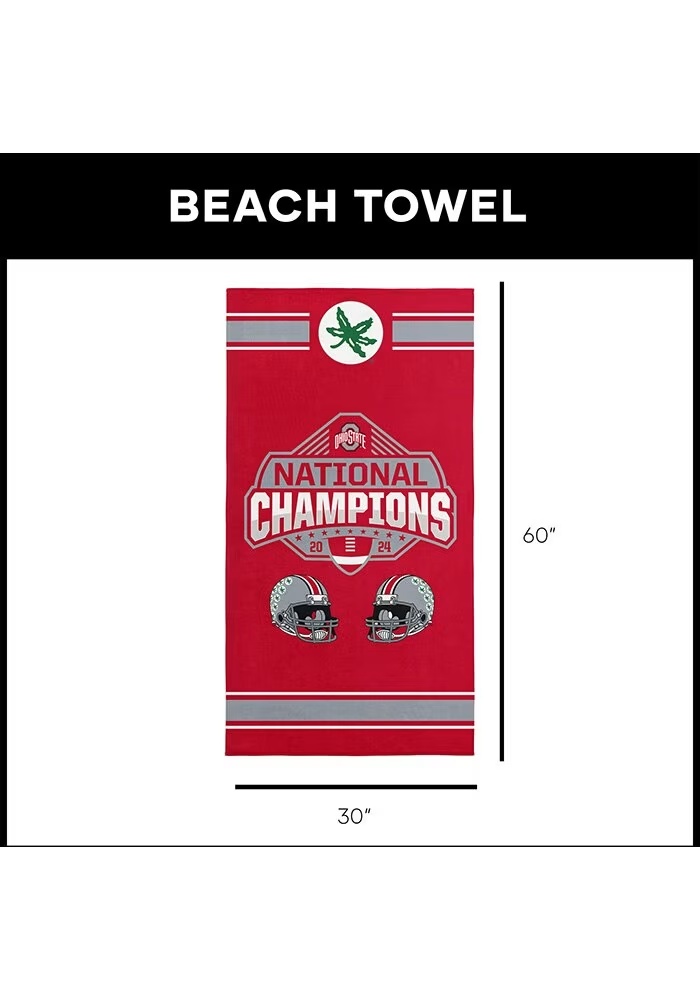 Red Ohio State Buckeyes 2024 Football National Champions Parallel 30X60 Beach Towel