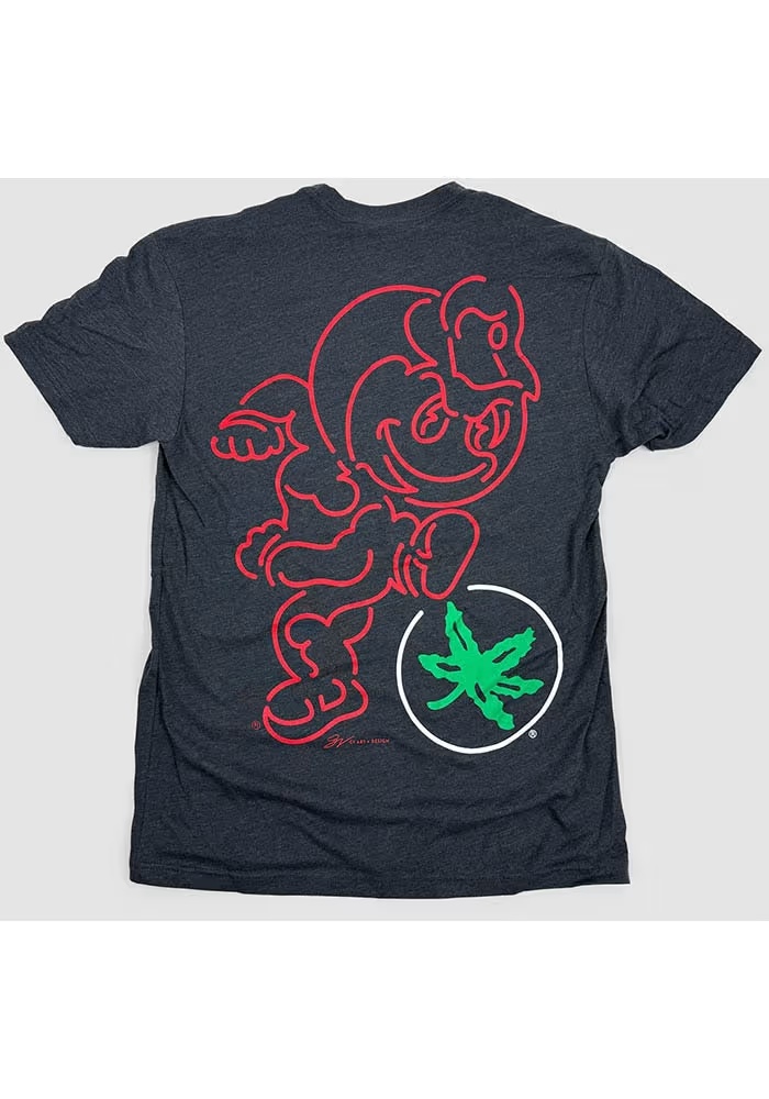Ohio State Buckeyes Black GV Art + Design Neon Brutus Short Sleeve Fashion T Shirt