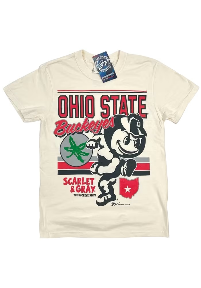 Ohio State Buckeyes Ivory GV Art + Design Brutus Retro Short Sleeve T Shirt