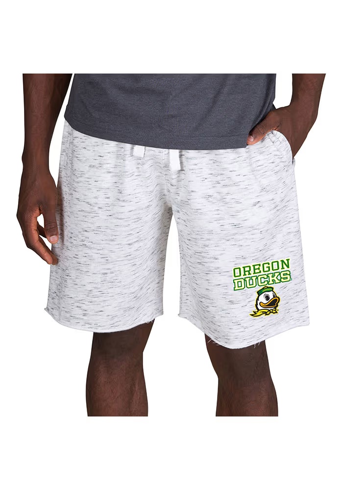 Mens Oregon Ducks White Concepts Sport Alley Fleece Shorts
