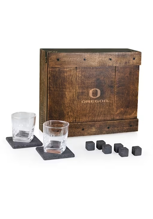 Brown Oregon Ducks Whiskey Box Gift Drink Set