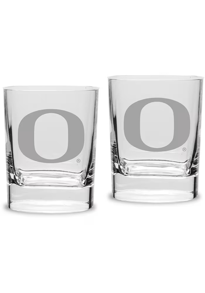 White Oregon Ducks Hand Etched 11.75oz Luigi Bormioli Set Rock Glass