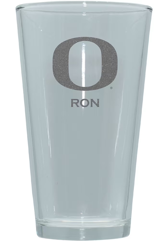 White Oregon Ducks Personalized Laser Etched 17oz Pint Glass