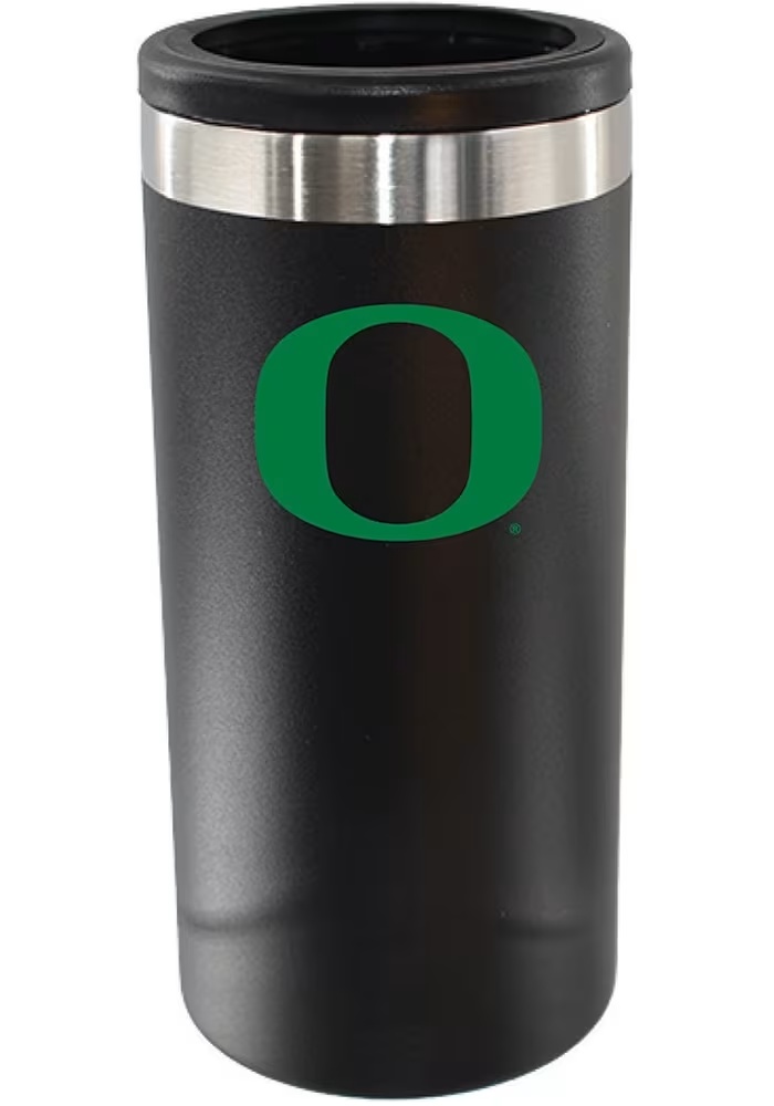 Black Oregon Ducks 12oz Slim Can Stainless Steel Coolie