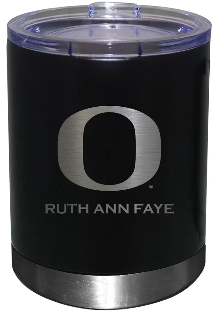 Black Oregon Ducks Personalized Laser Etched 12oz Lowball Tumbler