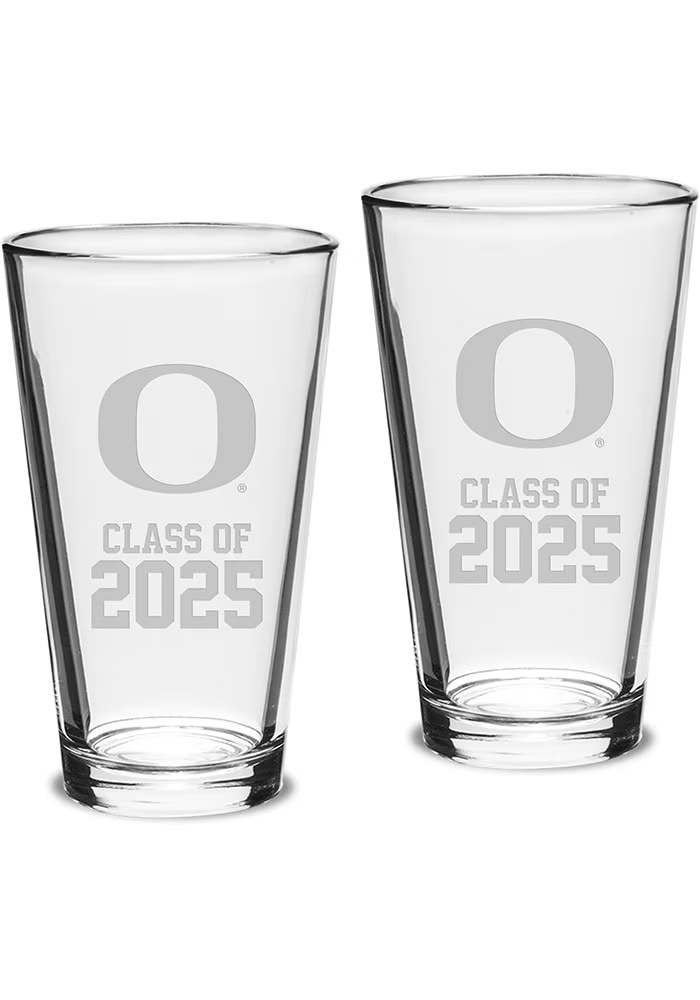 White Oregon Ducks Class of 2025 Set of 2 Pint Glass