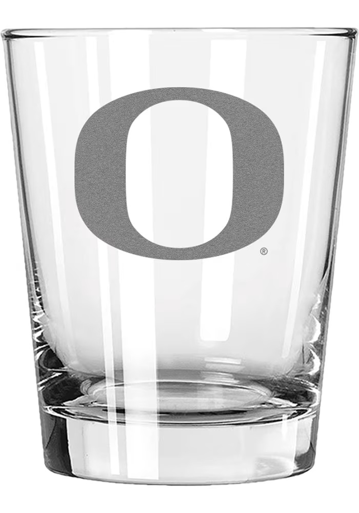White Oregon Ducks 15oz Etched Double Old Fashioned Rock Glass