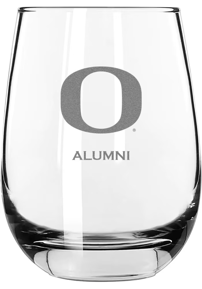 White Oregon Ducks Alumni 15oz Stemless Wine Glass