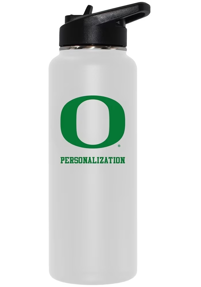 White Oregon Ducks Personalized 34oz Quencher Stainless Steel Bottle