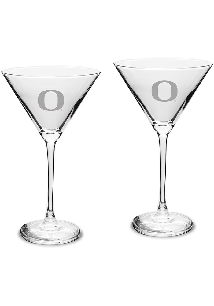 White Oregon Ducks Hand Etched 10oz Set Martini Glass
