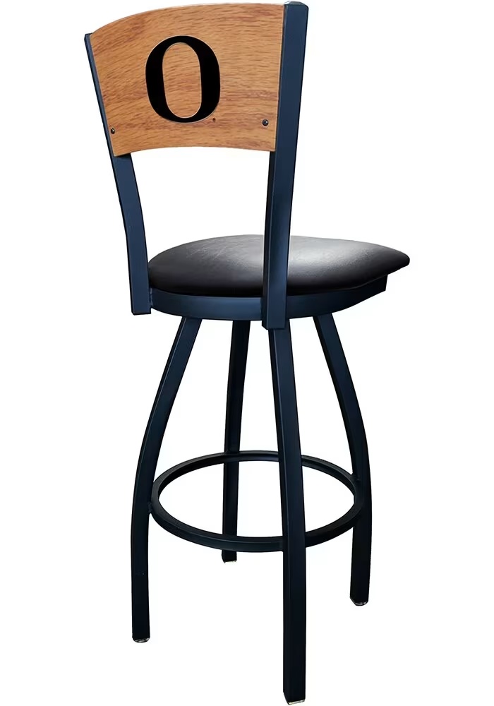 Black Oregon Ducks Vinyl Seat Maple Back Swivel Pub Stool