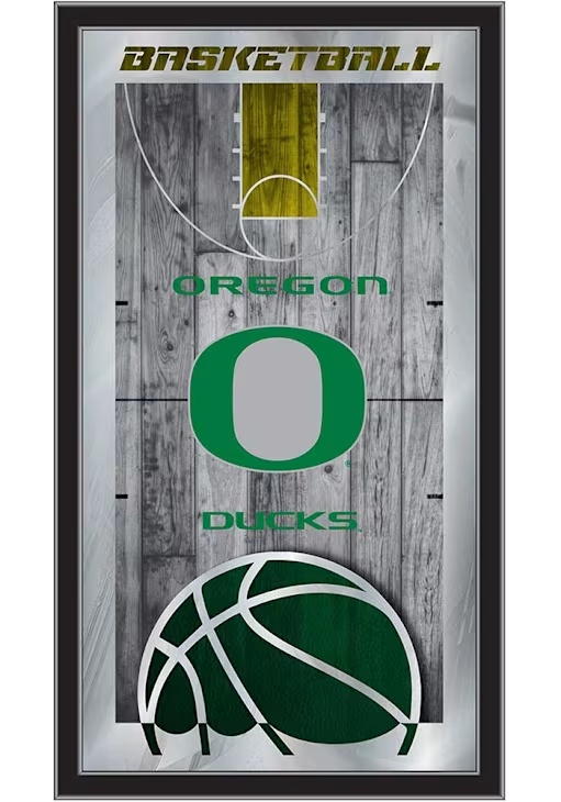 Black Oregon Ducks Basketball Hanging Back Bar Mirror