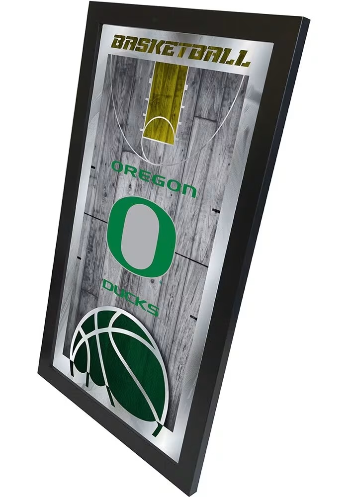 Black Oregon Ducks Basketball Hanging Back Bar Mirror