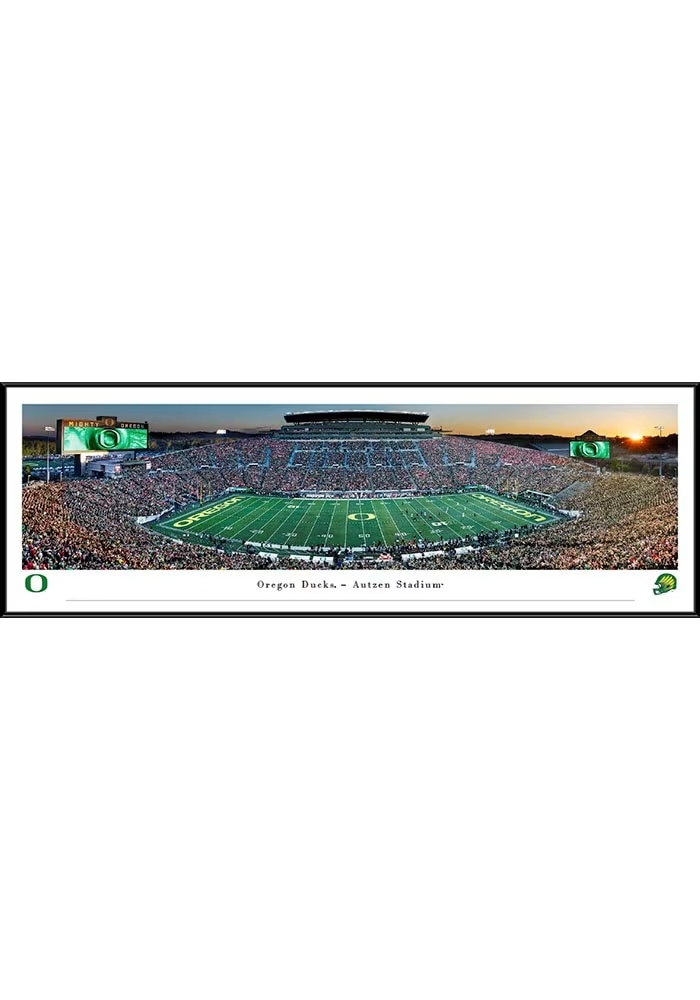 Green Oregon Ducks Sunset Standard Framed Posters