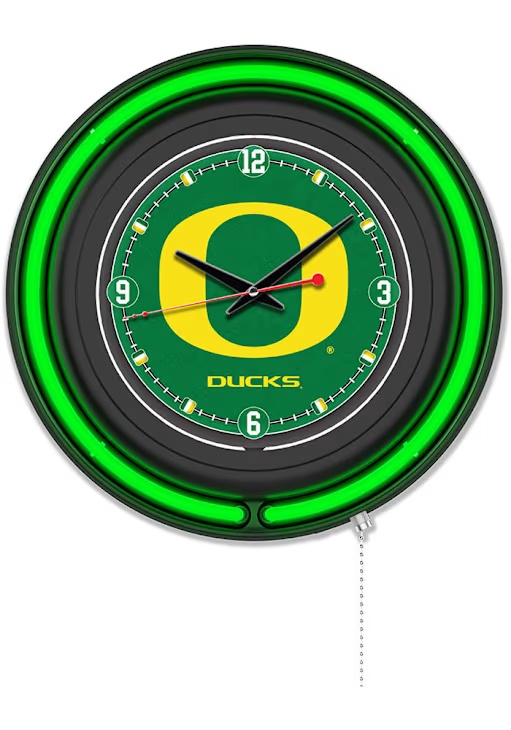 Silver Oregon Ducks Chrome Double Neon Wall Clock