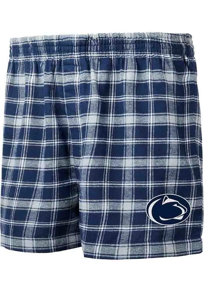 Mens Penn State Nittany Lions Navy Blue Concepts Sport Ledger Plaid Boxer Shorts