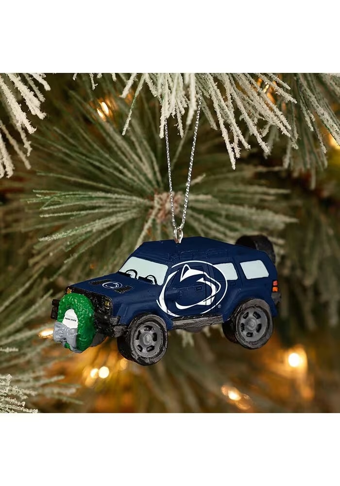 Blue Penn State Nittany Lions jeep with wreath Ornament