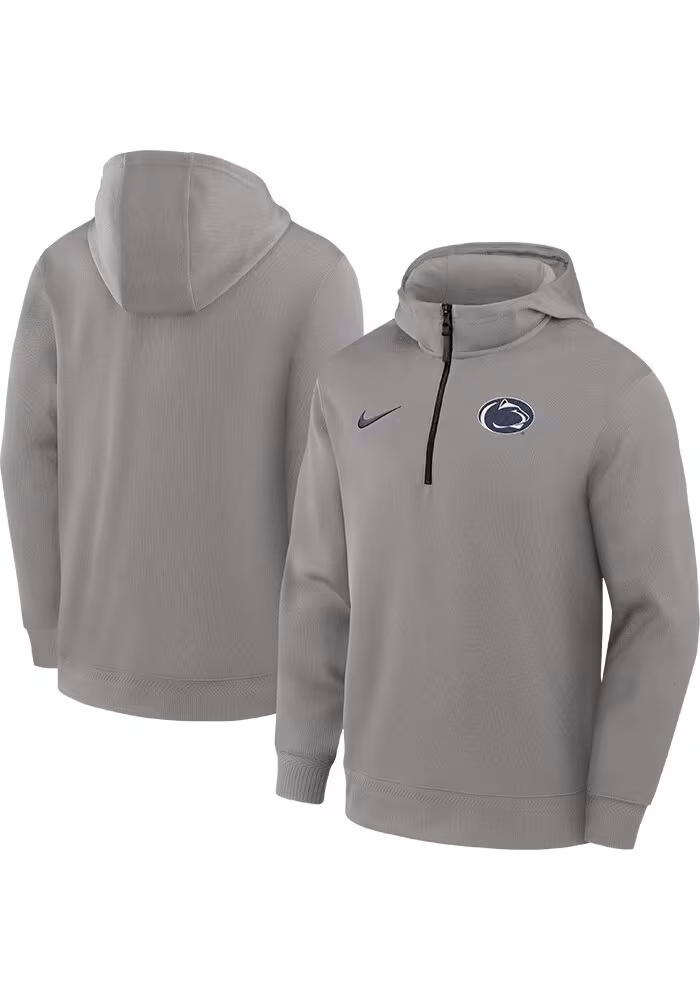Mens Penn State Nittany Lions Ash Nike DriFIT Half Zip Long Sleeve Hoodie
