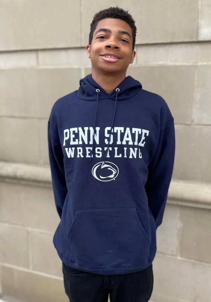 Mens Penn State Nittany Lions Navy Blue Champion Wrestling Hooded Sweatshirt
