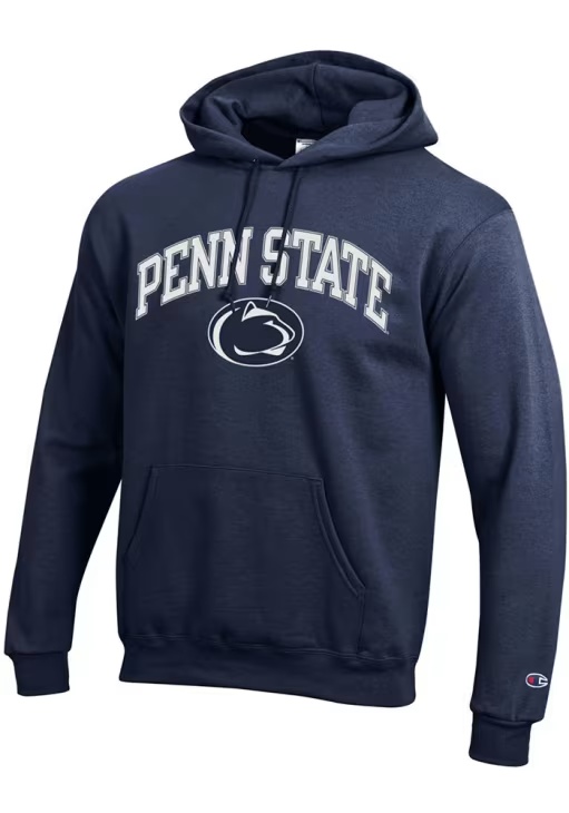 Mens Penn State Nittany Lions Navy Blue Champion Arch Mascot Hooded Sweatshirt