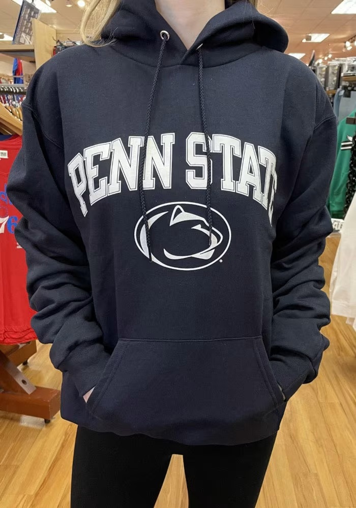 Mens Penn State Nittany Lions Navy Blue Champion Arch Mascot Hooded Sweatshirt