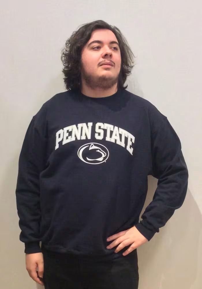 Mens Penn State Nittany Lions Navy Blue Champion Arch Mascot Crew Sweatshirt