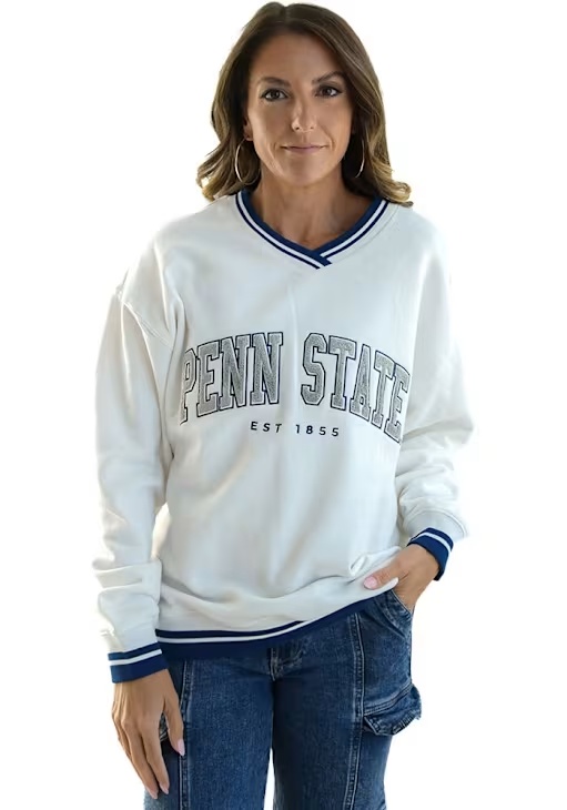 Womens Penn State Nittany Lions White Gameday Social Allen Arch Crew Sweatshirt