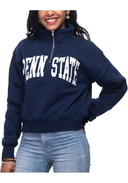 Womens Navy Blue Penn State Nittany Lions Cropped Qtr Zip