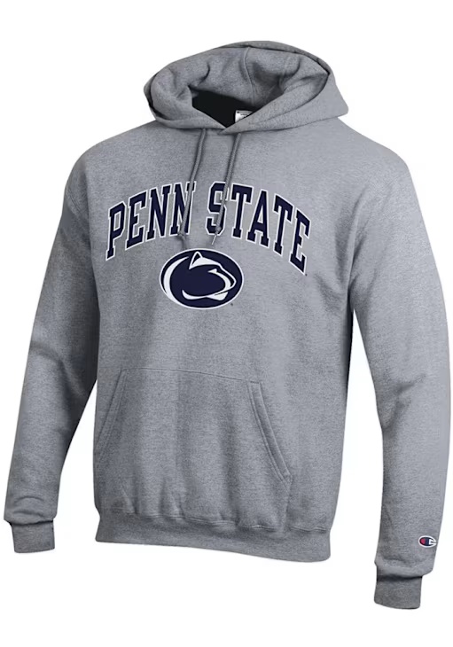 Mens Penn State Nittany Lions Grey Champion Arch Mascot Hooded Sweatshirt