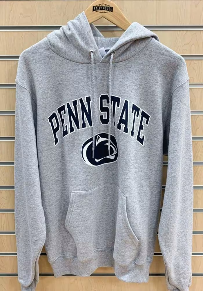 Mens Penn State Nittany Lions Grey Champion Arch Mascot Hooded Sweatshirt