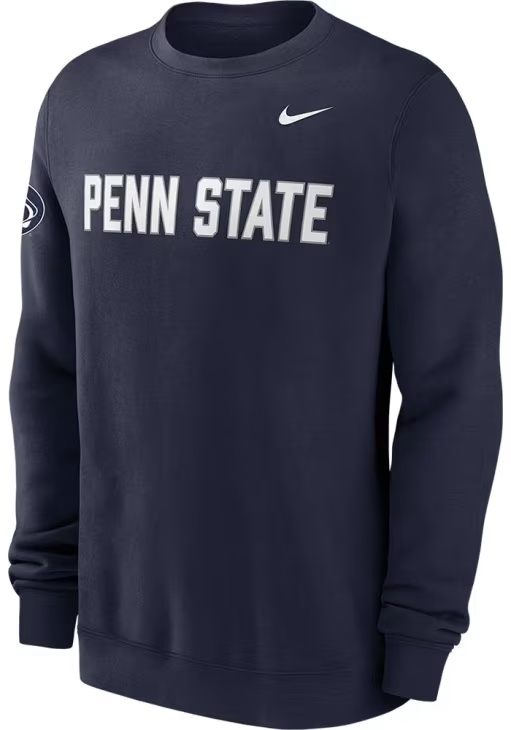 Mens Penn State Nittany Lions Navy Blue Nike Club Fleece Crew Sweatshirt