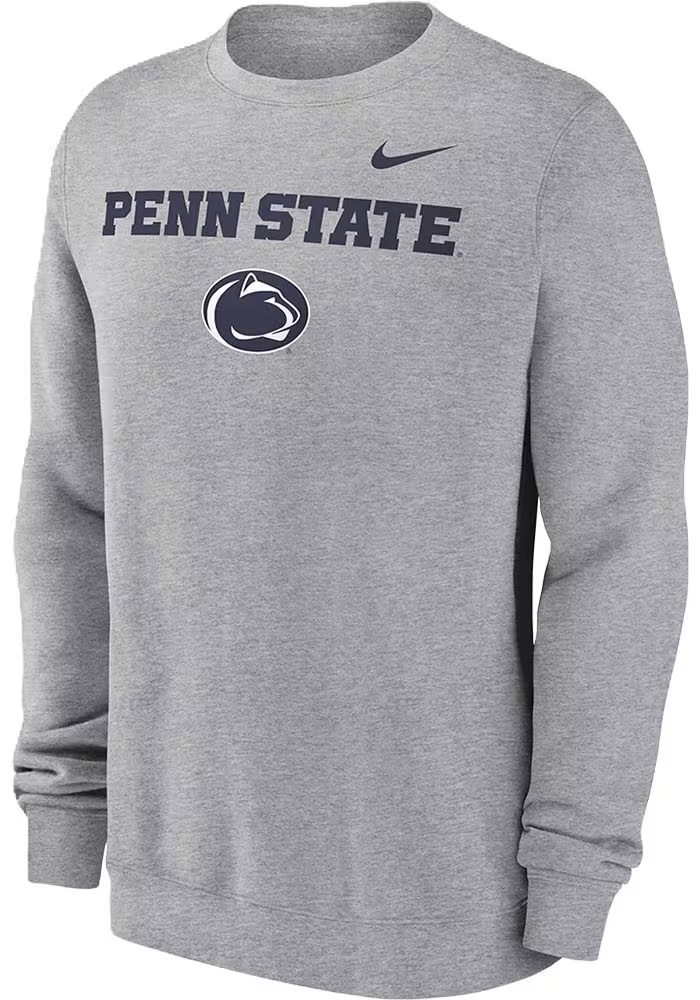 Mens Penn State Nittany Lions Grey Nike Primary Stack Crew Sweatshirt