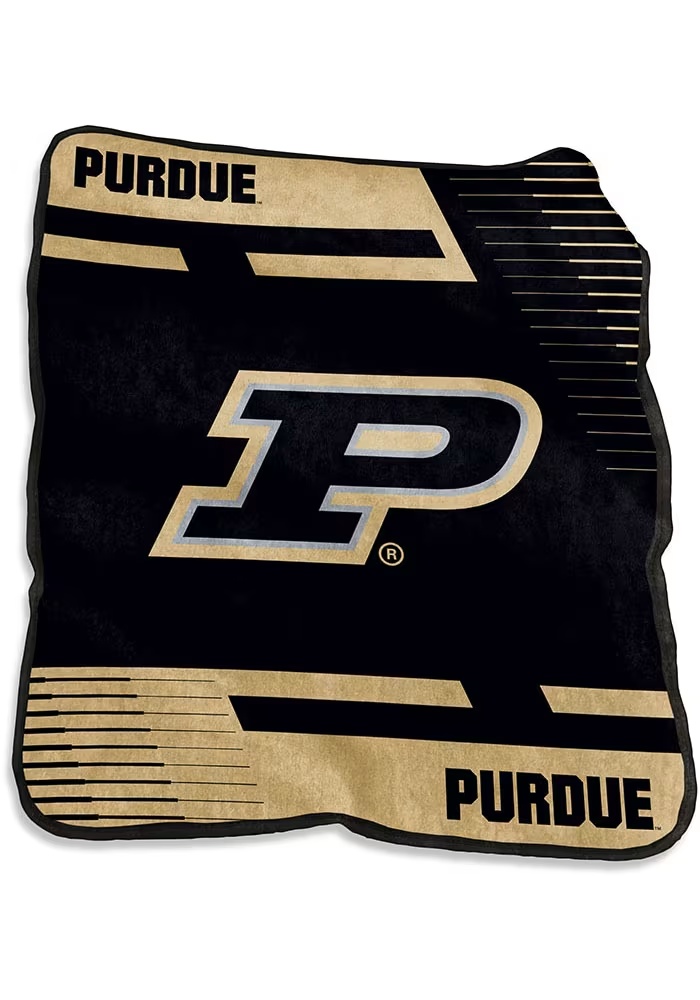 Purdue Boilermakers Gold Logo Brands Stripe Raschel Throw Blanket