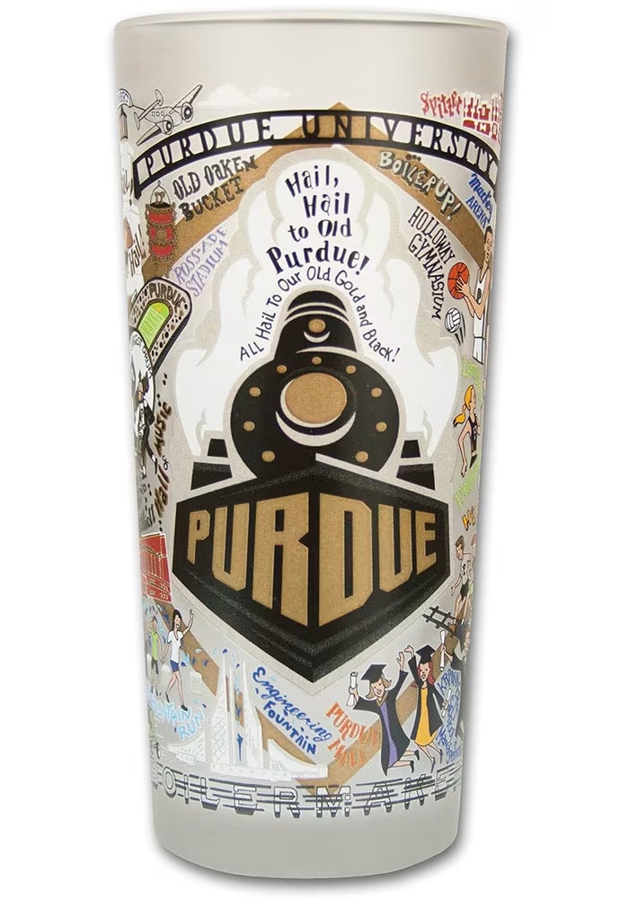 Gold Purdue Boilermakers 15oz Hand Illustrated Frosted Pint Glass
