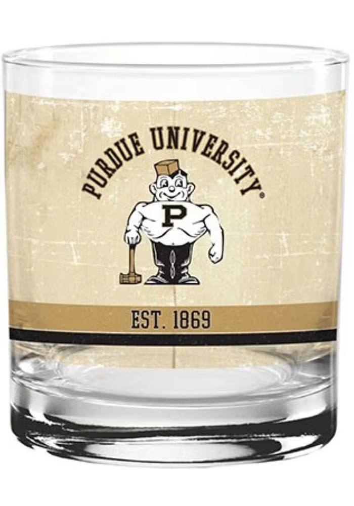 Tan Purdue Boilermakers 14oz Tan Retro Rock Glass