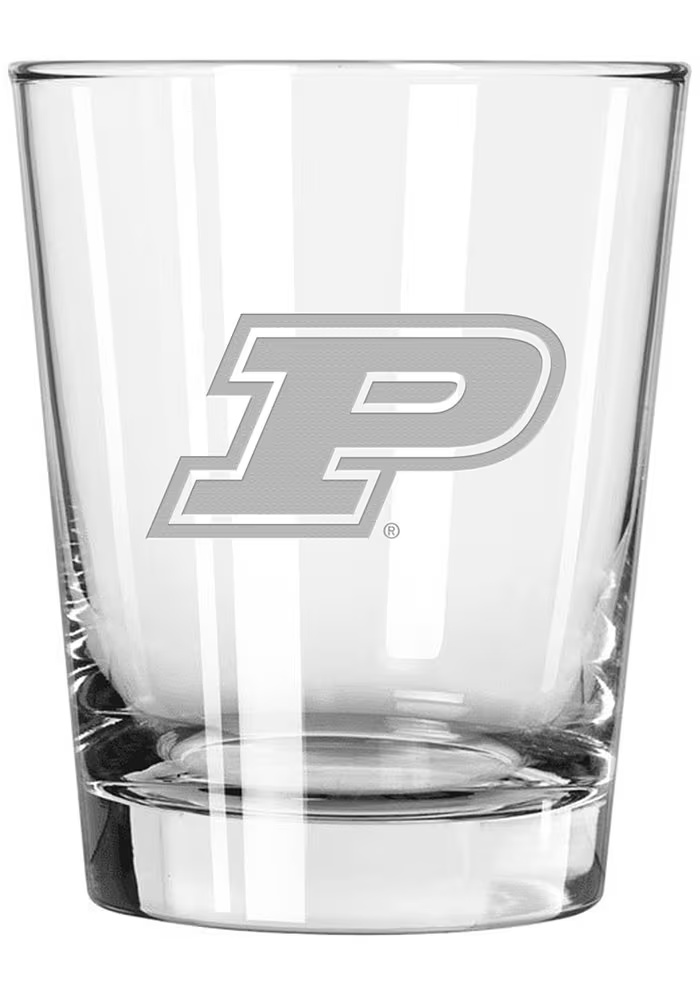 White Purdue Boilermakers 15oz Etched Rock Glass