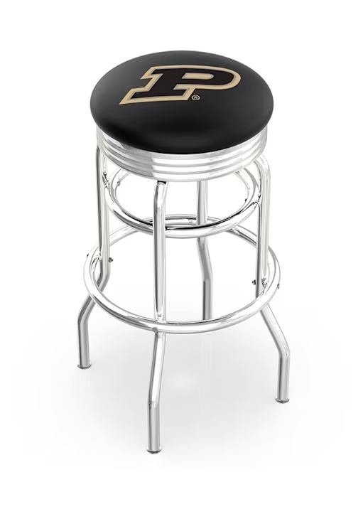 Black Purdue Boilermakers Double-Ring Swivel Chrome Pub Stool