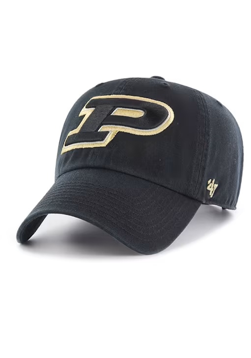 47 Black Purdue Boilermakers Logo Clean Up Adjustable Hat