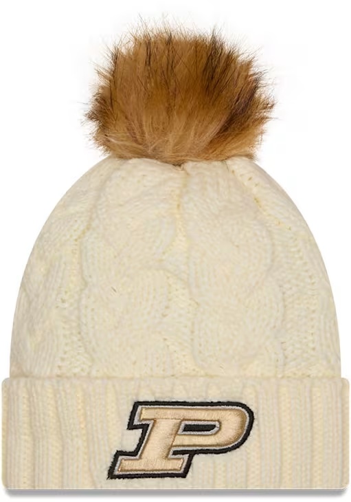 Purdue Boilermakers New Era Fur Cuff Pom Womens Knit Hat - White